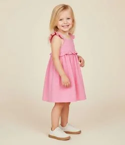 Vestido Infantil em Viscose de Alcinha com Estampa Bordada de Corações  - Tam 1 a 6 Anos