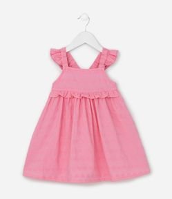 Vestido Infantil em Viscose de Alcinha com Estampa Bordada de Corações  - Tam 1 a 6 Anos