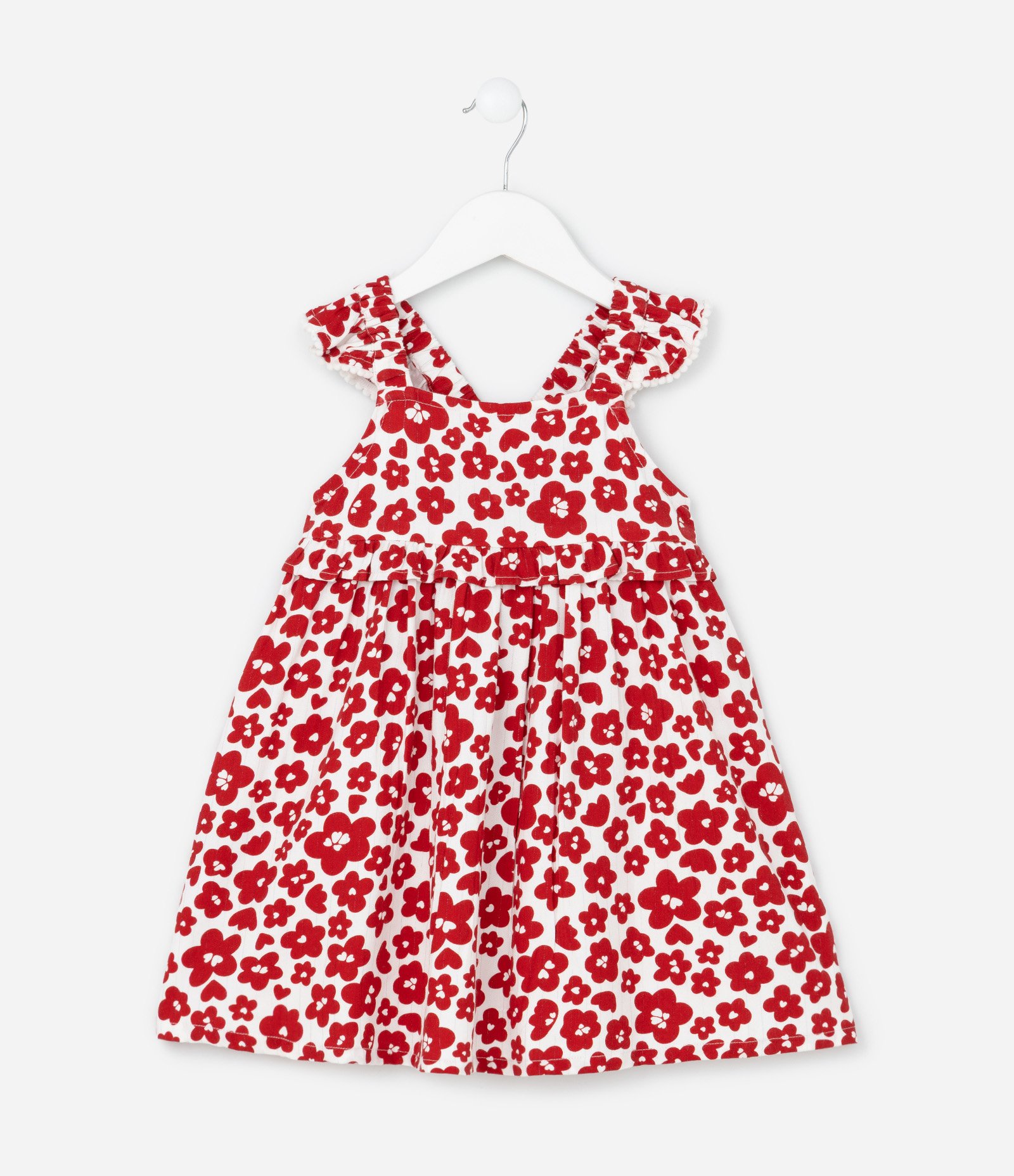Vestido Infantil em Viscose com Estampa Floral - Tam 1 a 6 Anos Vermelho 1