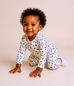 Conjunto Infantil em Ribana com Estampa Floral - Tam RN a 18 meses