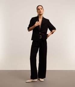 Calça Pantalona Alfaiataria Cintura Alta em Viscose com Pregas