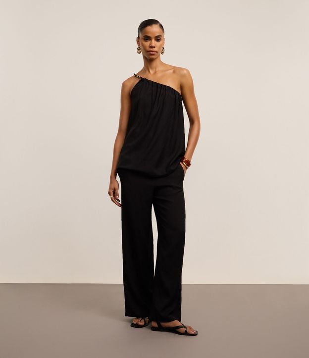 Calça Wide Leg com Amarração no Cós