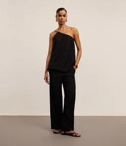 Calça Wide Leg com Amarração no Cós