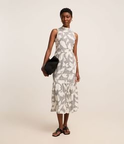 Vestido Evasê Longo em Viscose com Estampa Onça Floral