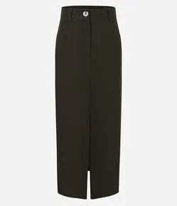 Saia Longa em Viscolinho com Bolsos e Fenda