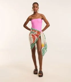 Maiô Sem Alça em Microfibra com Busto Drapeado