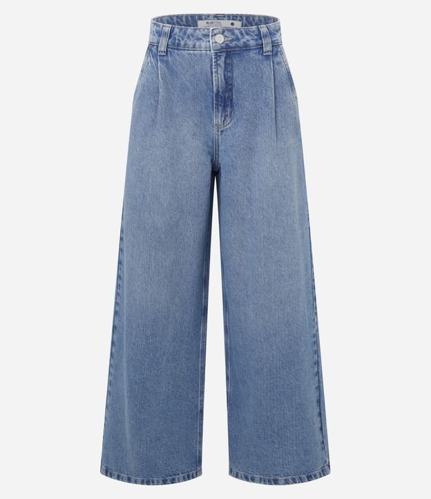 Calça Wide Leg em Jeans com Pregas Frontais