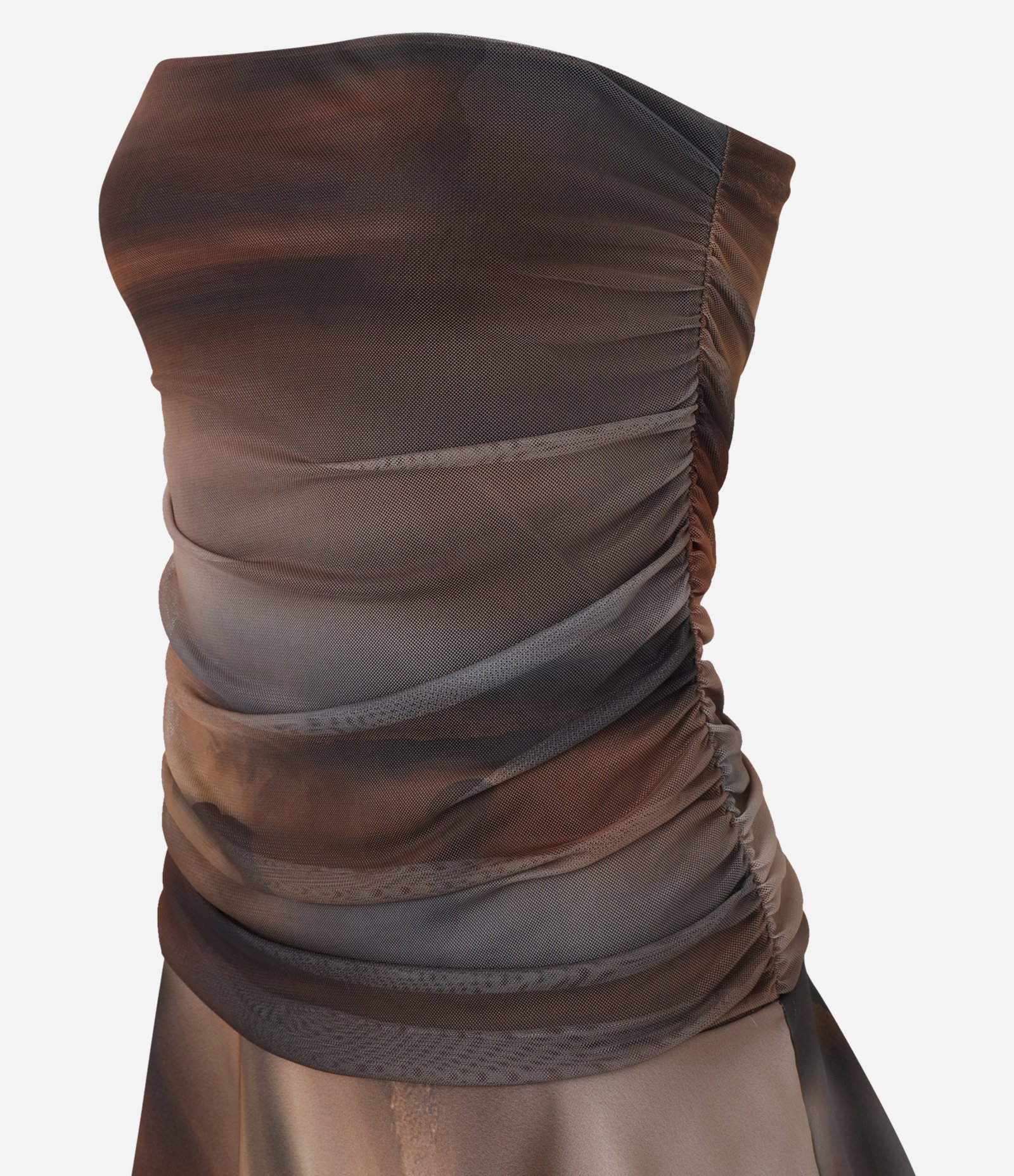 Vestido Curto em Tule Tomara que Caia Manchadinho e Assimétrico Marrom 9