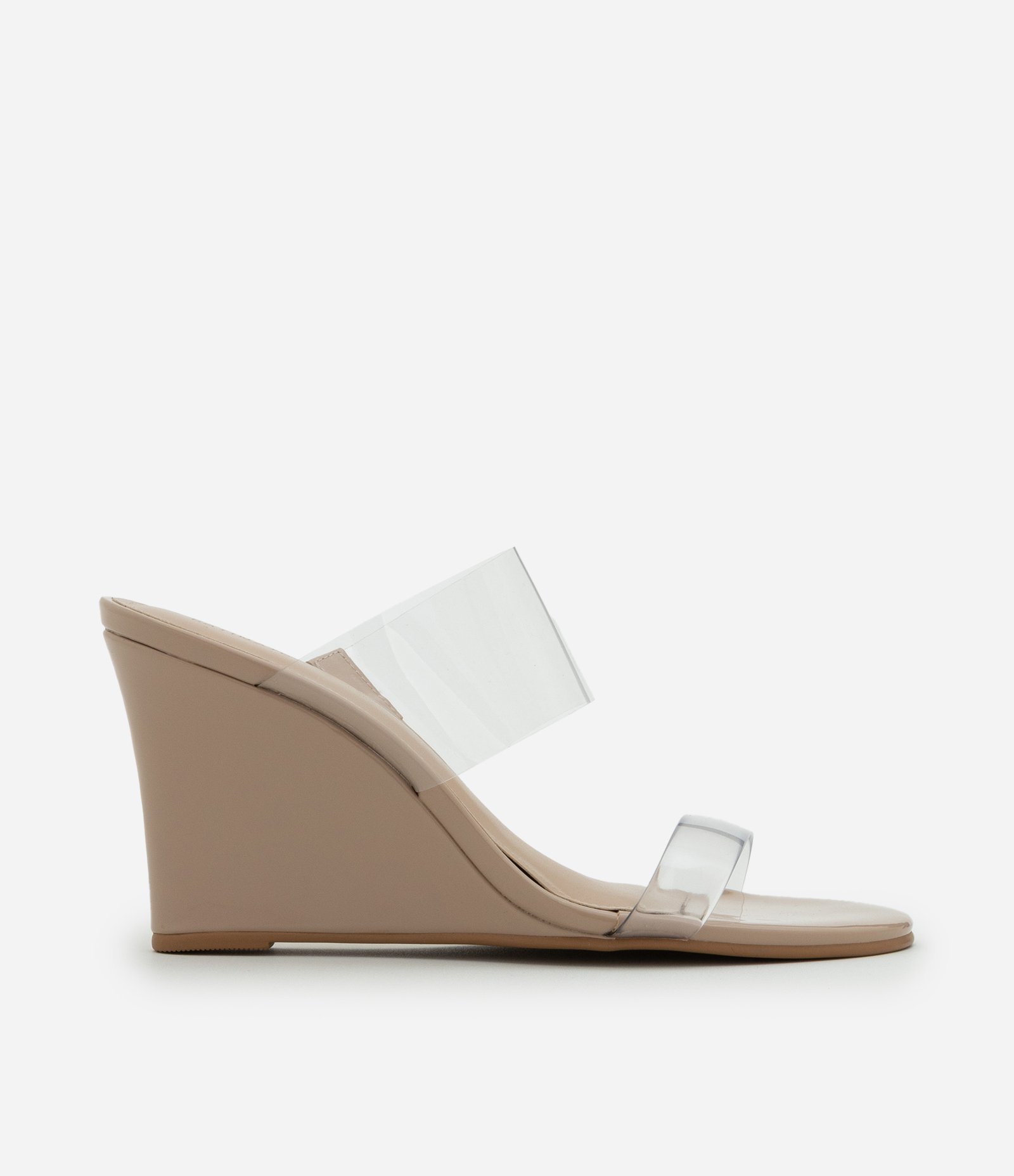 Sandália Mule Anabela com Alça de Vinil Transparente Bege 1