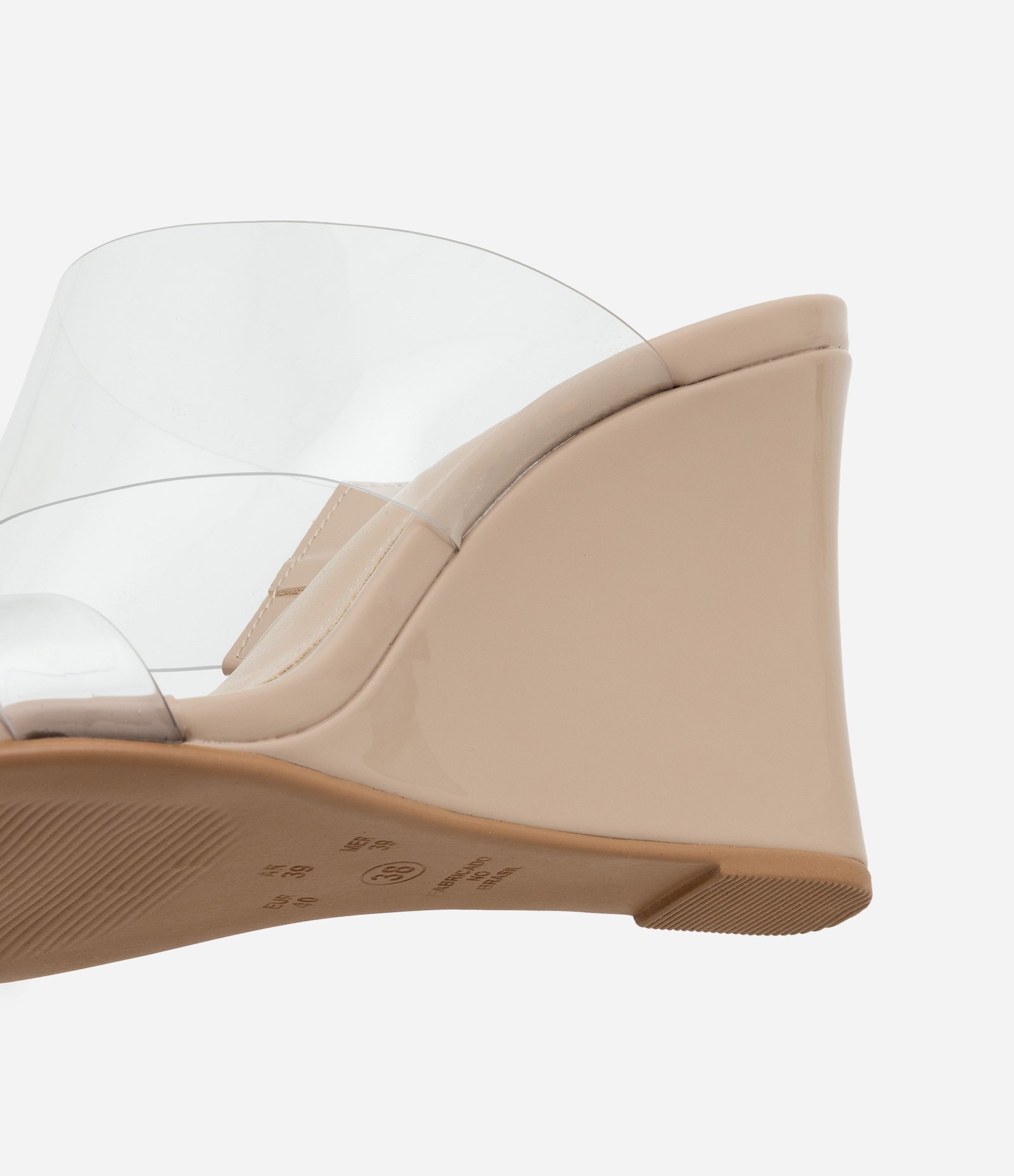 Sandália Mule Anabela com Alça de Vinil Transparente Bege 5