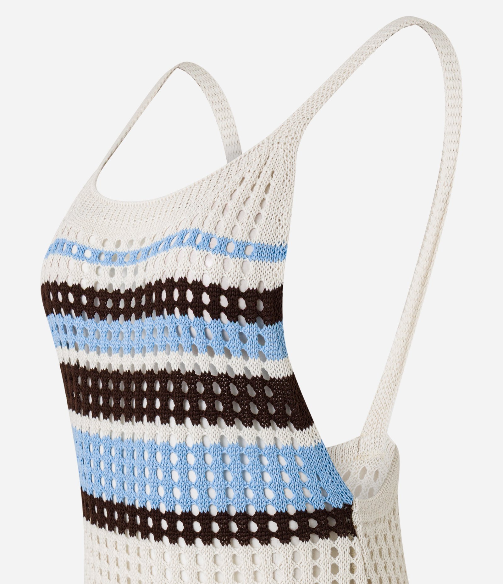 Saída de Praia Vestido Efeito Crochê com Listras Blocadas Off White 6