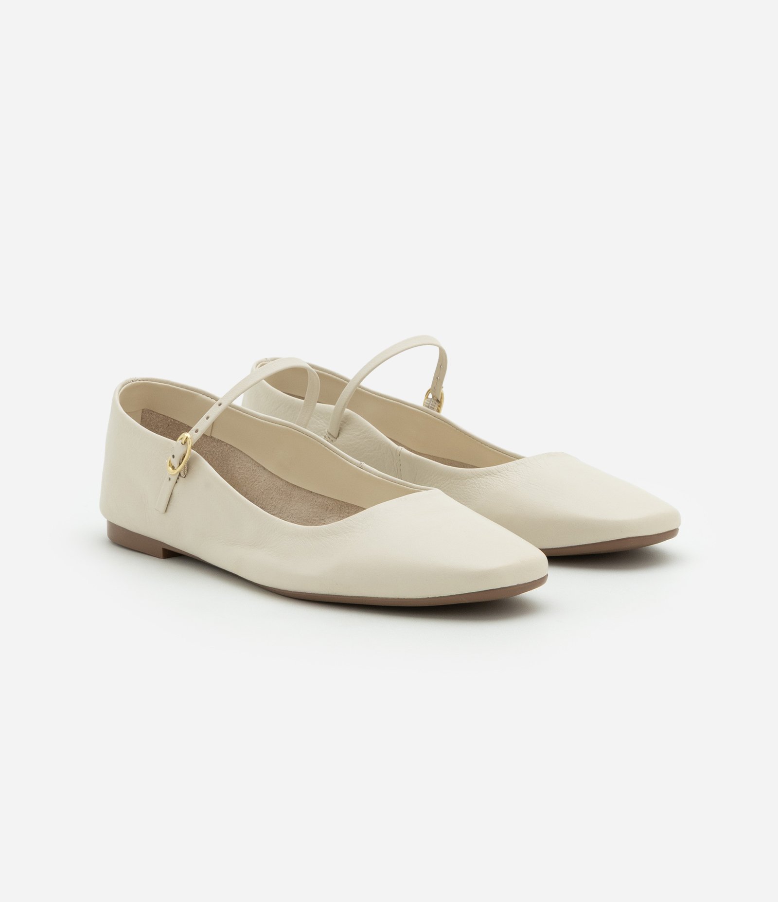 Sapatilha de Couro com Bico Quadrado e Detalhe em Fivela Off White 2
