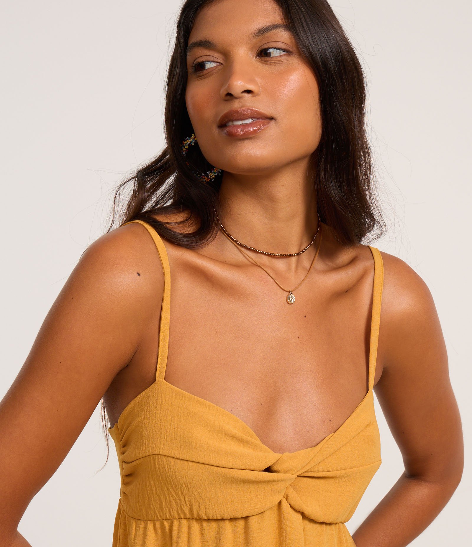 Vestido Longo em Crepe Airflow e Busto Torcido Amarelo 3