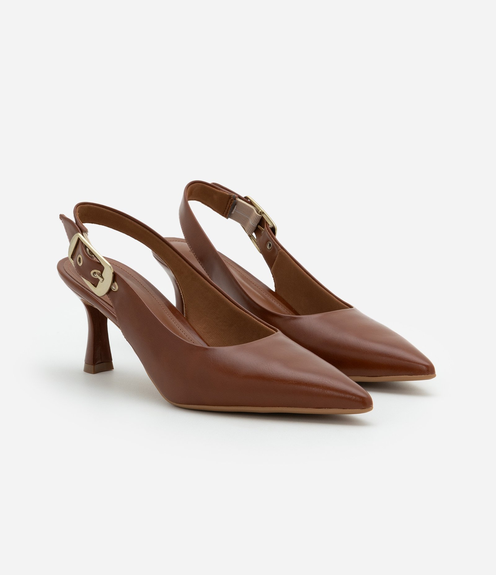 Sapato Scarpin Slingback com Maxi Fivela Caramelo 3