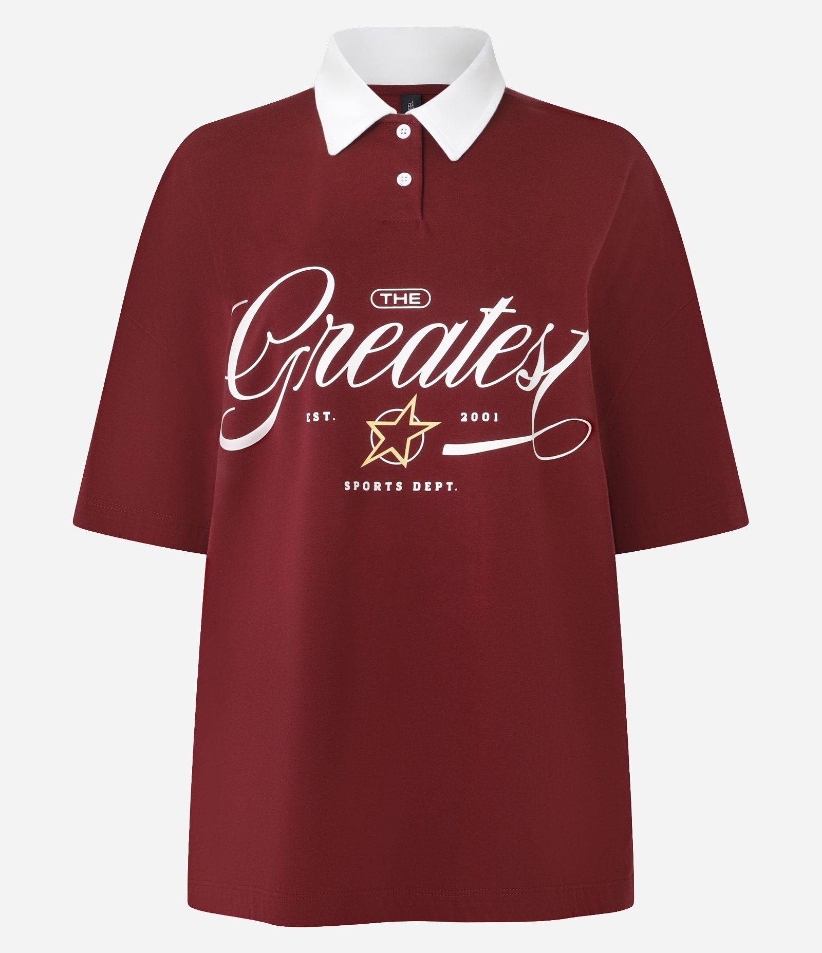 Camiseta Polo Oversized em Algodão com Estampa Greates Bordô 6