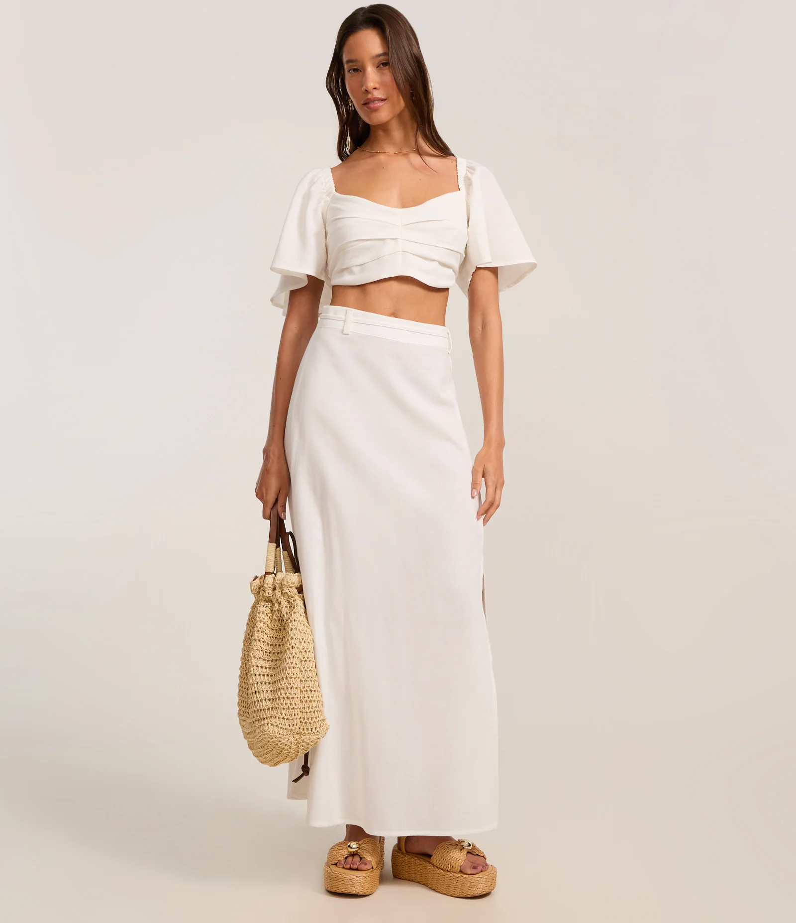 Blusa Cropped em Viscolinho com Pregas e Lastex nas Costas Branco 2