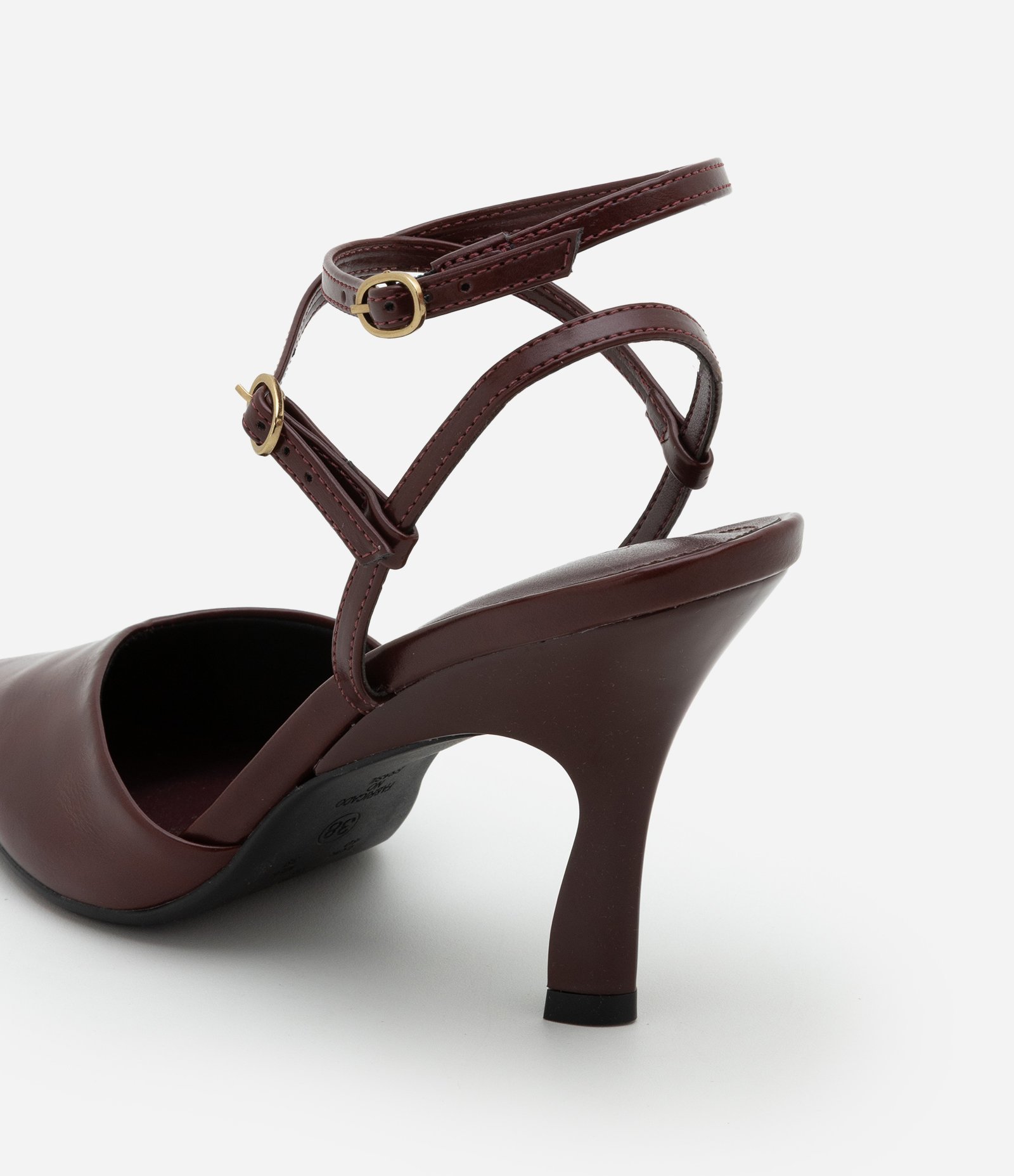 Sapato Scarpin em PU com Tiras Vermelho Bordô 4