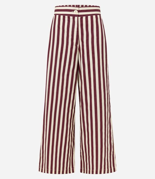 Calça Pantalona Cintura Alta em Tricoline com Listras Verticais