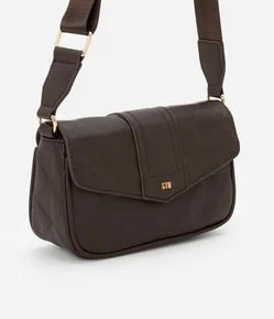 Bolsa Transversal Média com Tampa e Textura Embossed