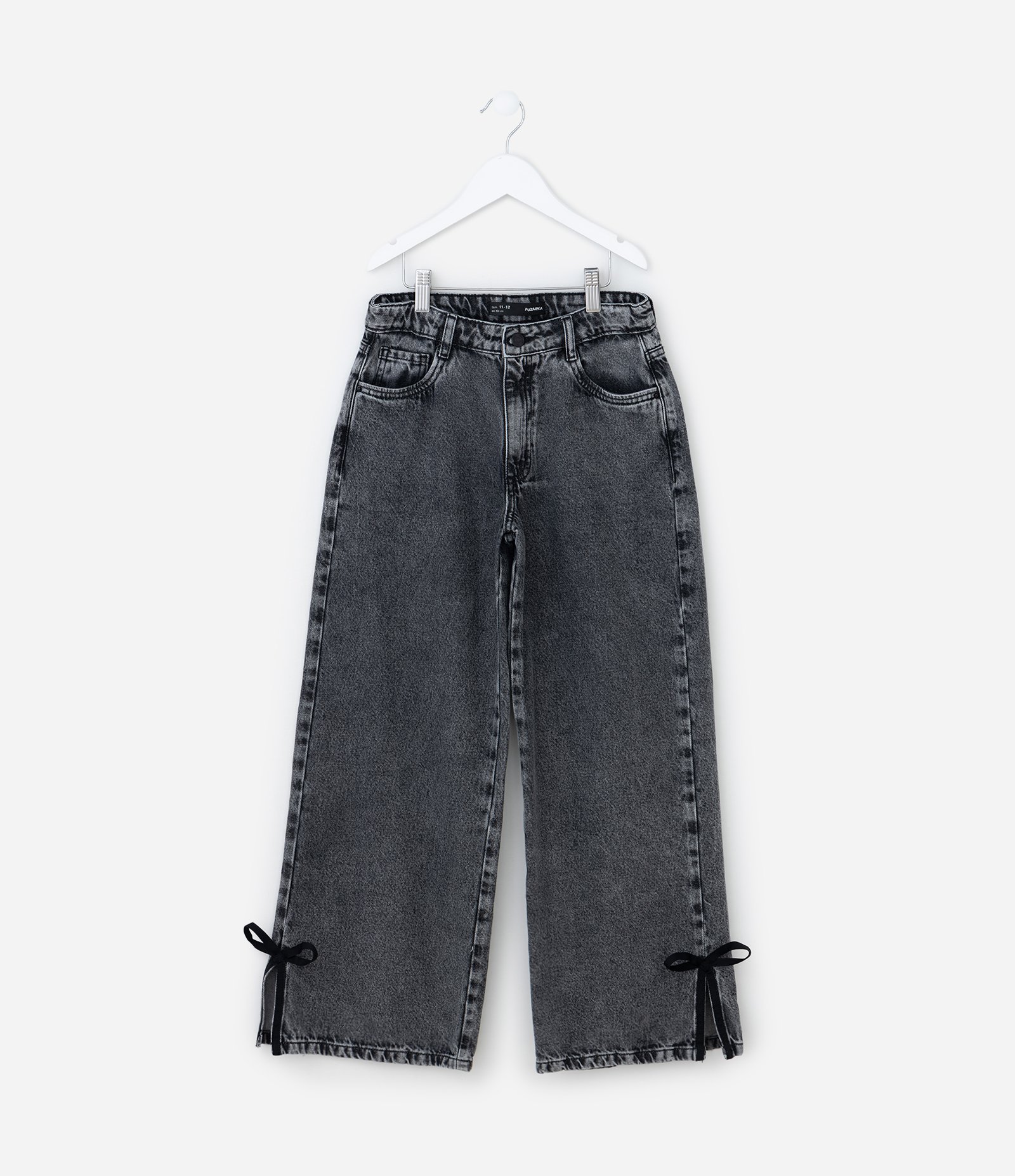 Calça Wide Leg Infantil em Jeans com Abertura na Barra e Laço - Tam 5 A 14 Anos Preto 1