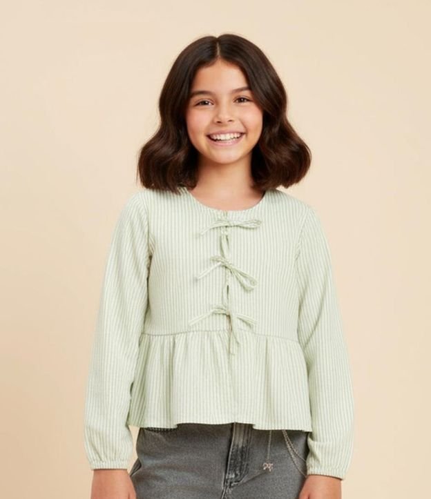Blusa Infantil com Lacinhos e Listras - Tam 5 a 14 Anos