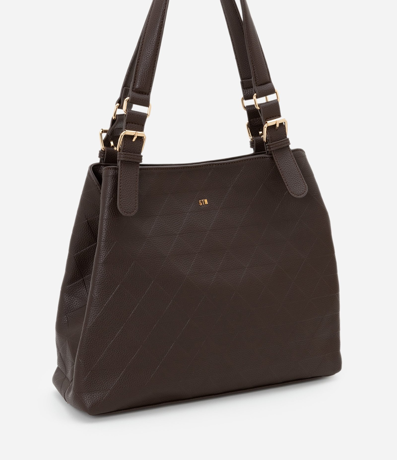 Bolsa Hobo Grande com Textura e Detalhes em Metal Marrom 2