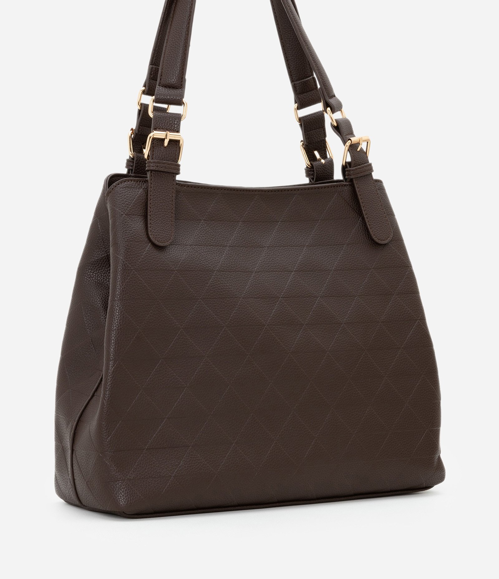 Bolsa Hobo Grande com Textura e Detalhes em Metal Marrom 4