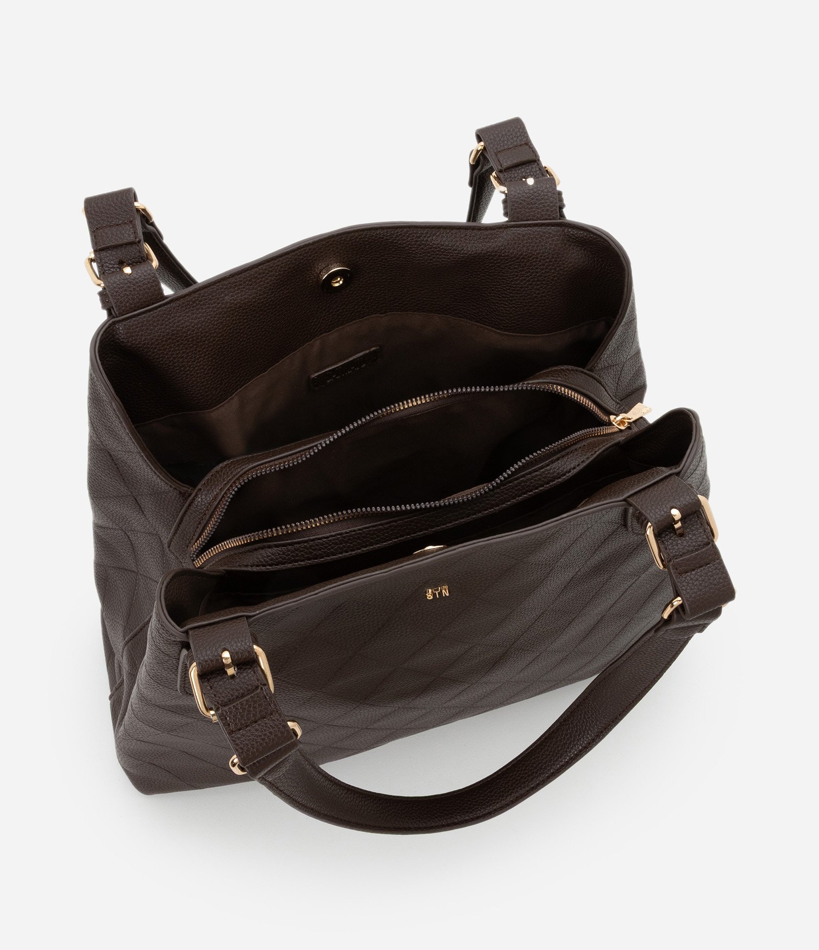 Bolsa Hobo Grande com Textura e Detalhes em Metal Marrom 6