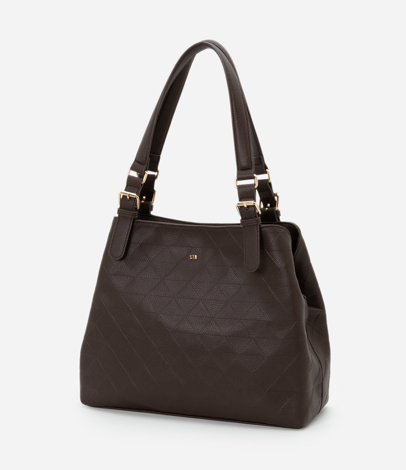 Bolsa Hobo Grande com Textura e Detalhes em Metal Marrom 7