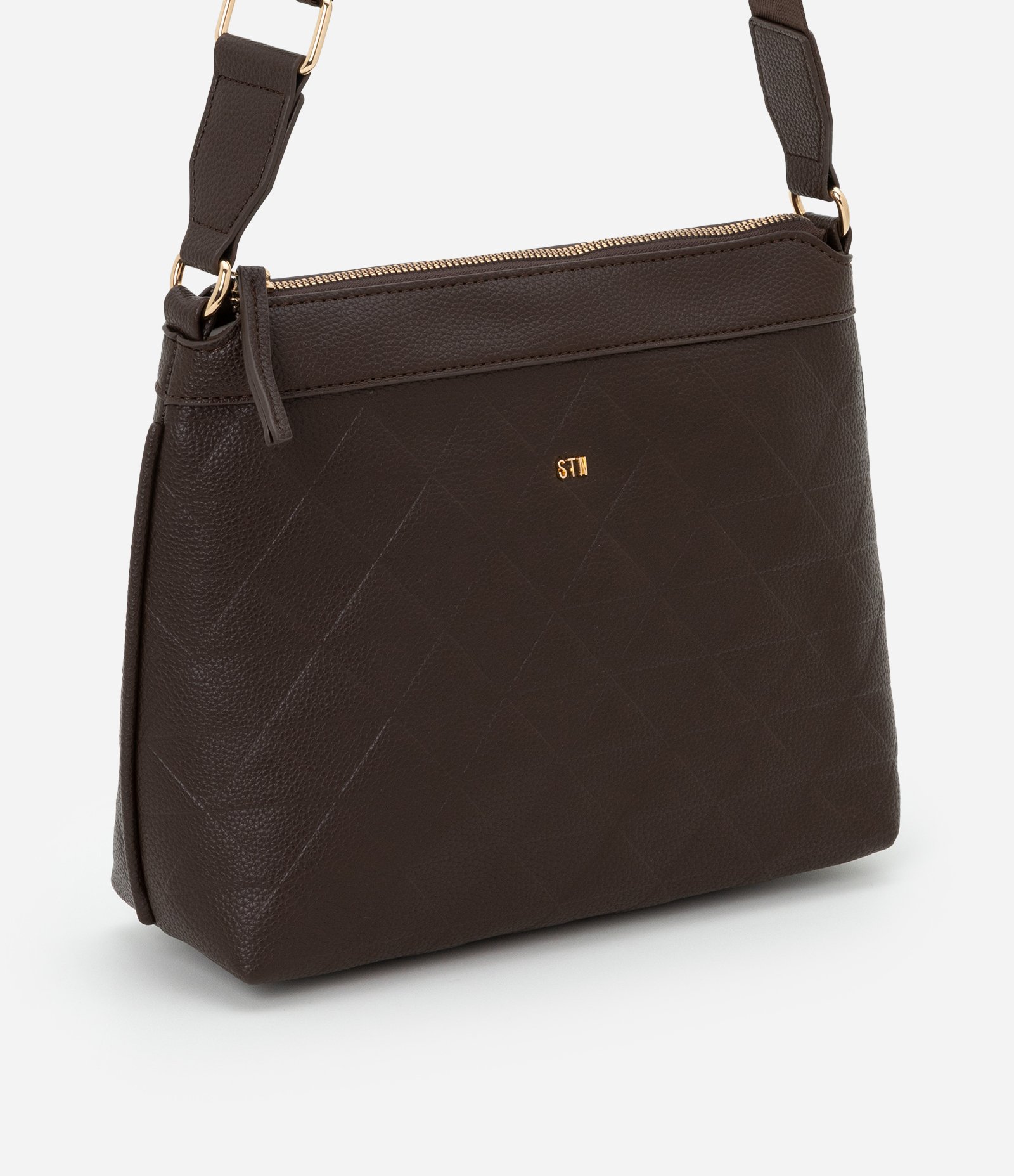 Bolsa Transversal Postman Média com Efeito Embossed e Alça de Gorgorão Marrom 2