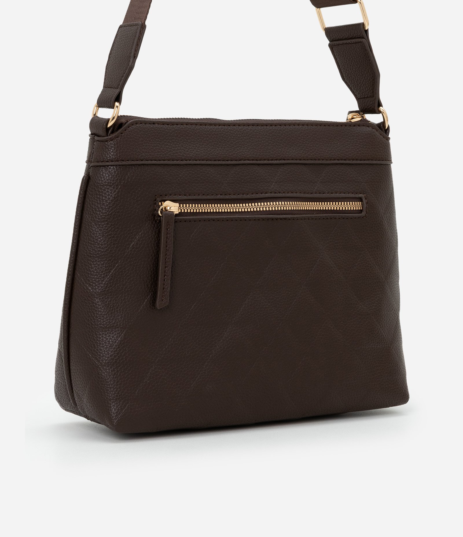 Bolsa Transversal Postman Média com Efeito Embossed e Alça de Gorgorão Marrom 4