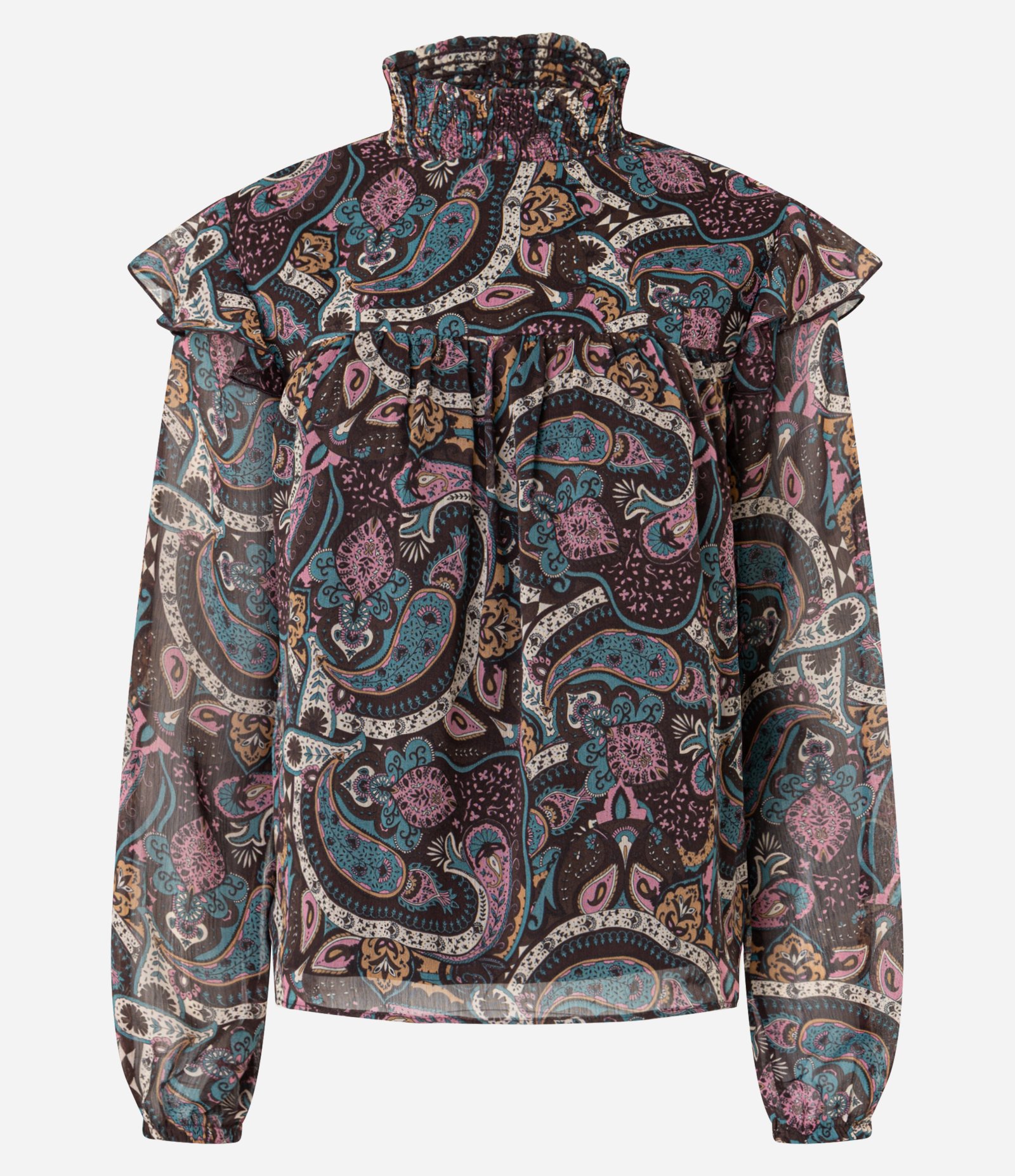 Blusa em Chiffon com Gola Alta e Estampa Paisley Multicores 8
