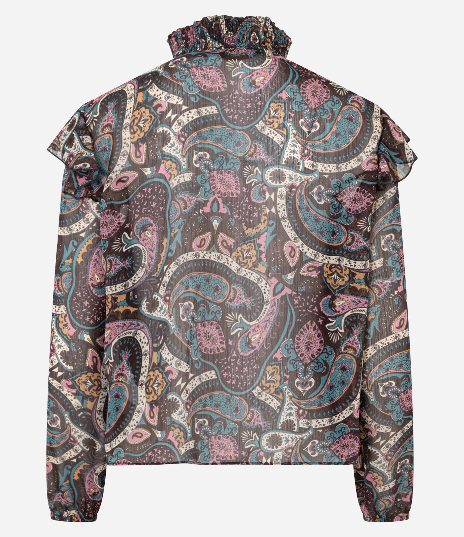 Blusa em Chiffon com Gola Alta e Estampa Paisley Multicores 9