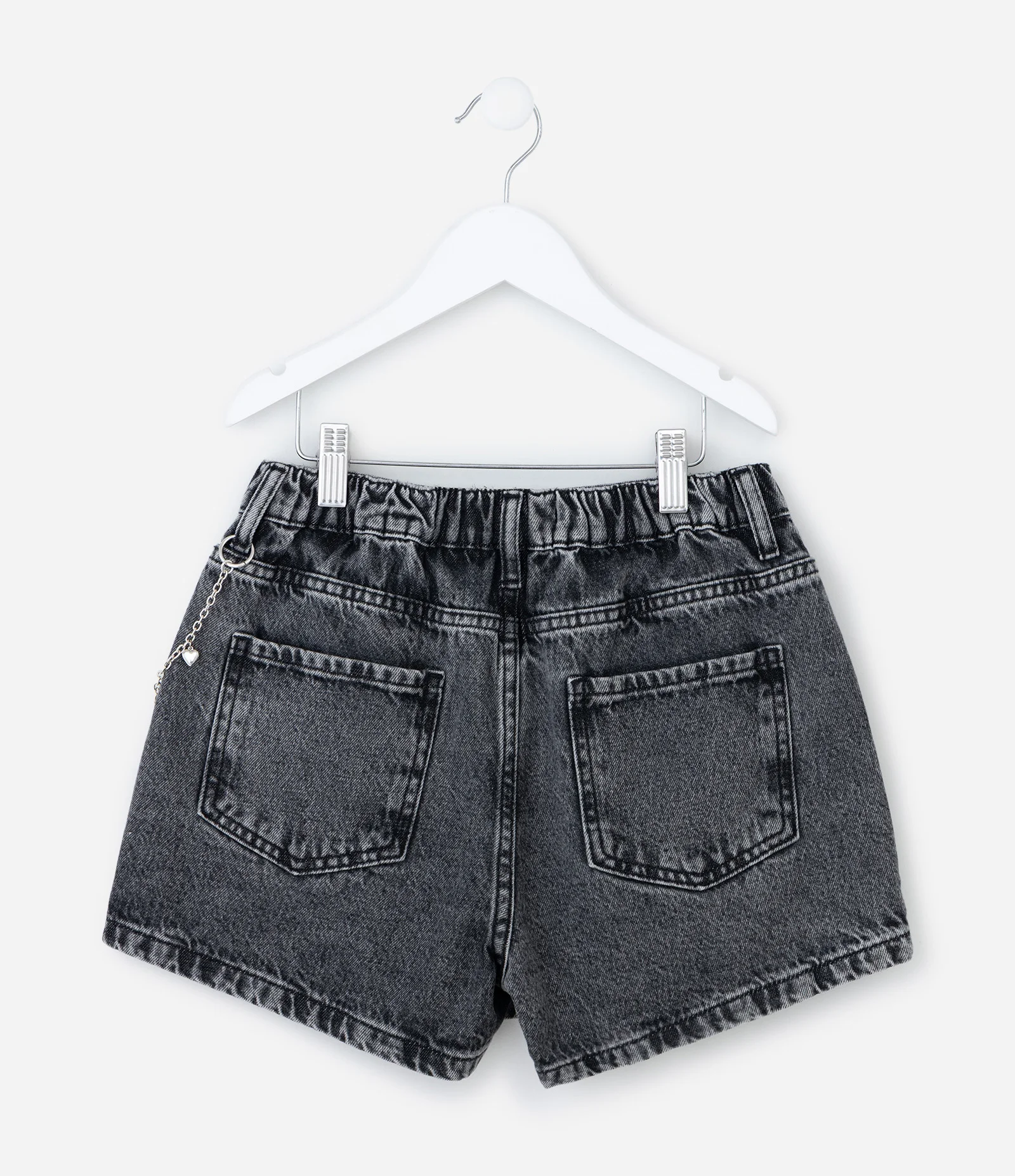 Short Saia Infantil em Jeans com Enfeite de Corrente - Tam 7 A 14 Anos Preto 2