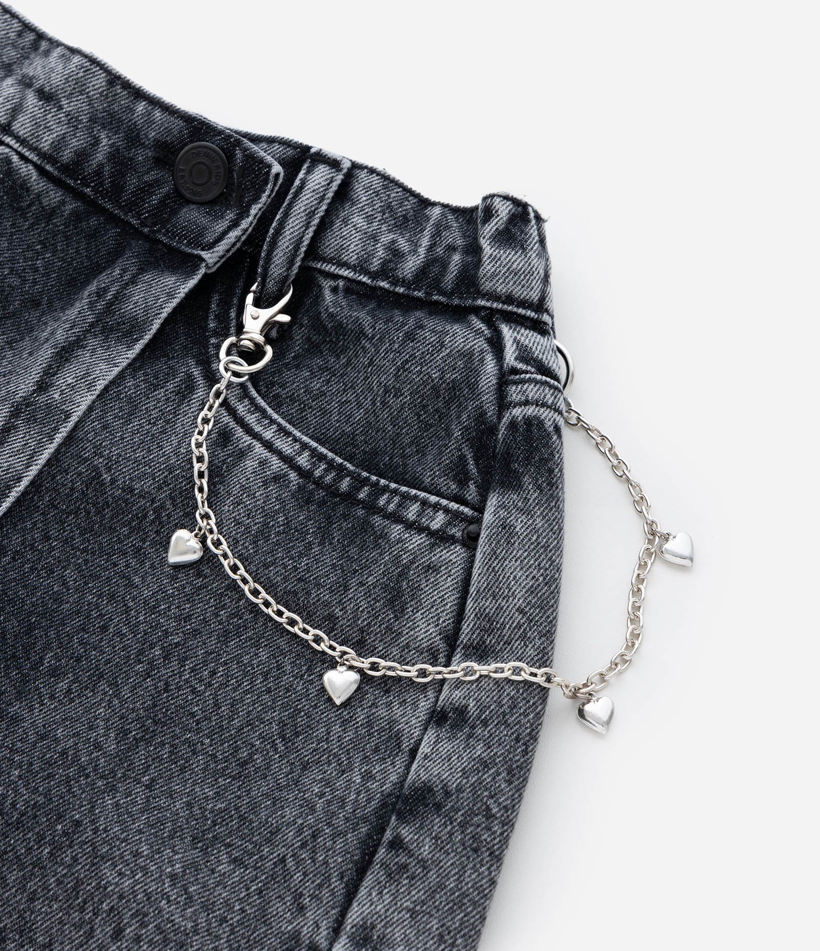 Short Saia Infantil em Jeans com Enfeite de Corrente - Tam 7 A 14 Anos Preto 7