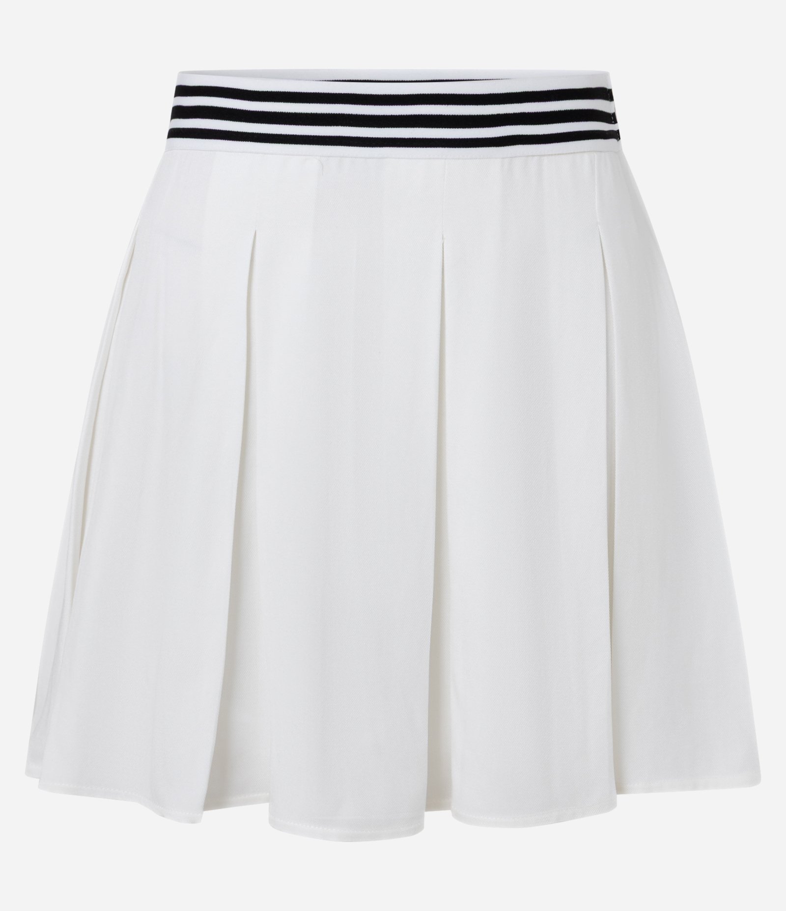 Mini Saia em Twill Plissada com Listras no Cós Branco 5