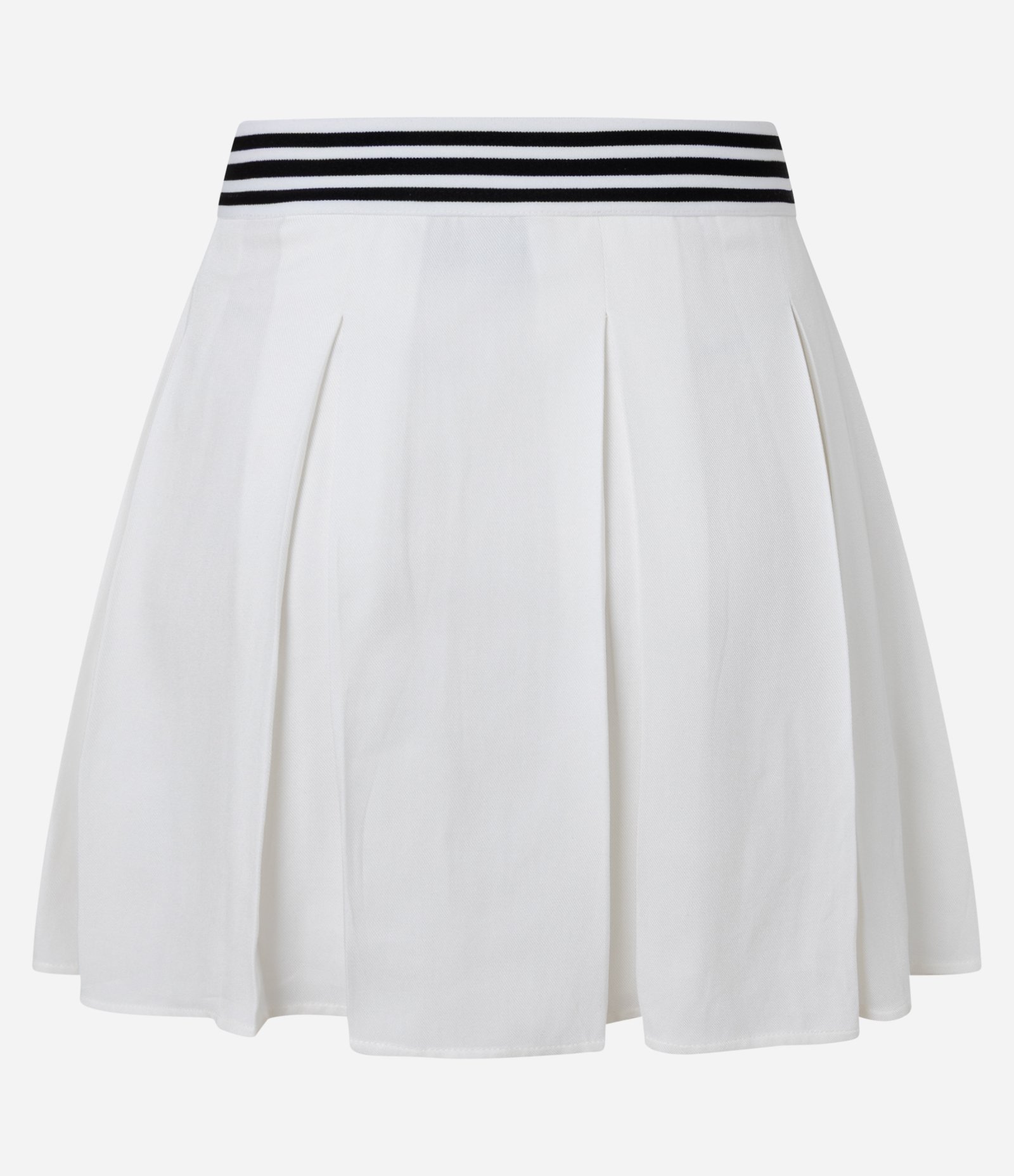 Mini Saia em Twill Plissada com Listras no Cós Branco 6