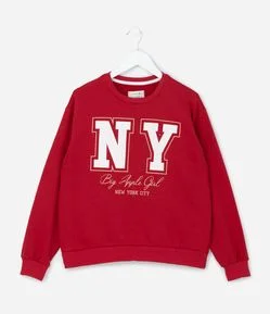 Casaco Infantil em Moletom com Lettering NY - Tam 5 a 14 Anos