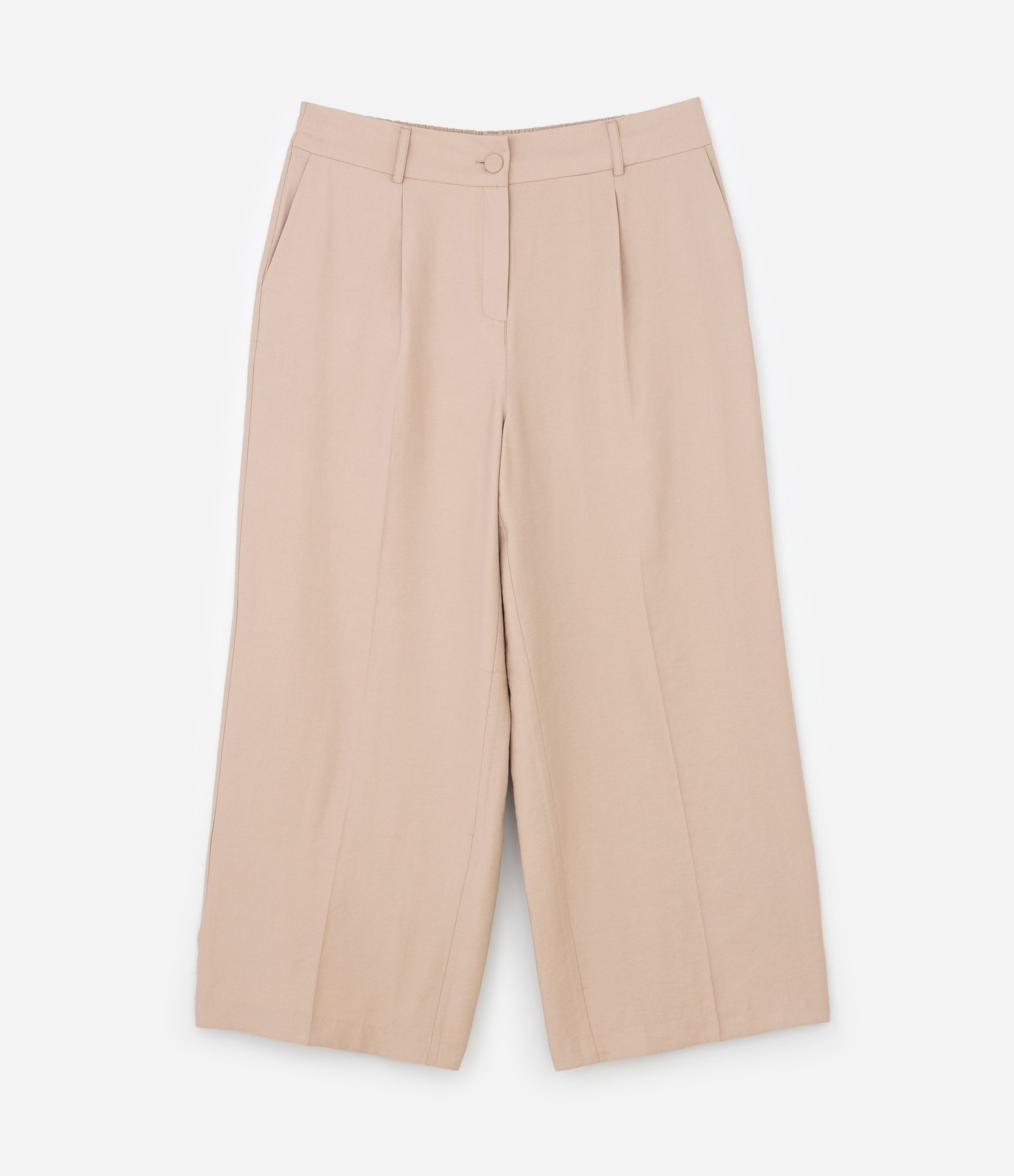 Calça Pantalona em Alfaiataria com Botão Forrado Curve & Plus Size Bege 5