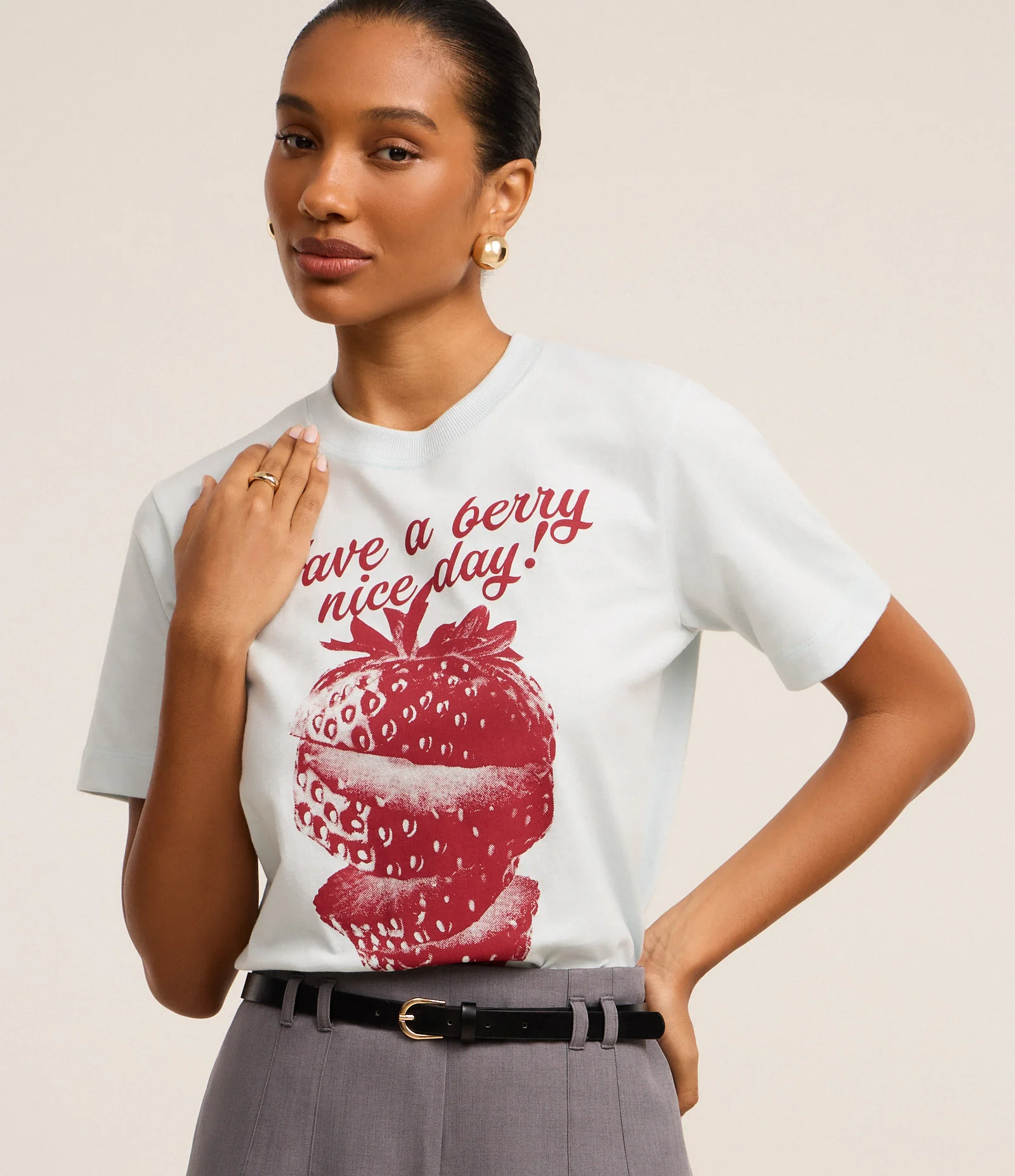 Camiseta em Algodão com Estampa Have a Berry Nice Day Azul 1