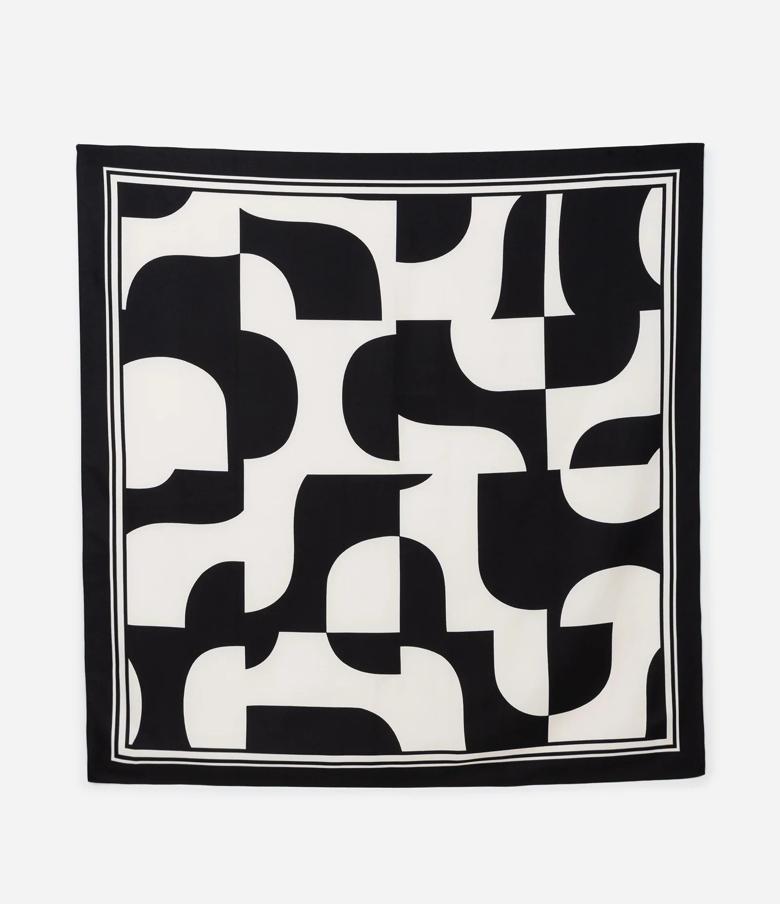 Lenço Quadrado em Cetim com Estampa Geométrica Bicolor Preto/Branco 1