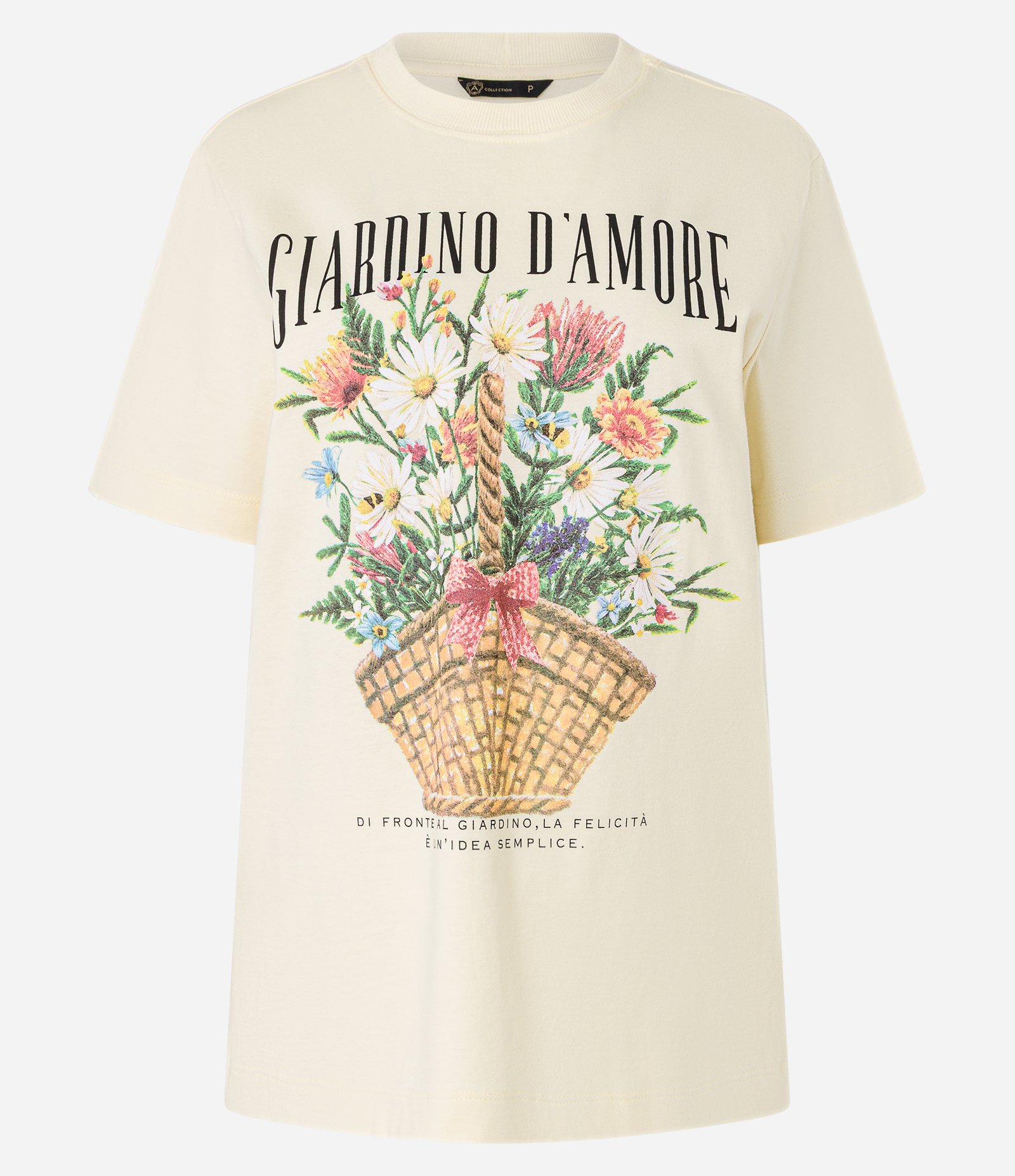 Camiseta T-Shirt em Algodão com Estampa Cesto de Flores Bege 5
