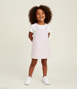 Salopete Infantil em Jeans com Estampa de Listra - Tam 1 a 6 Anos