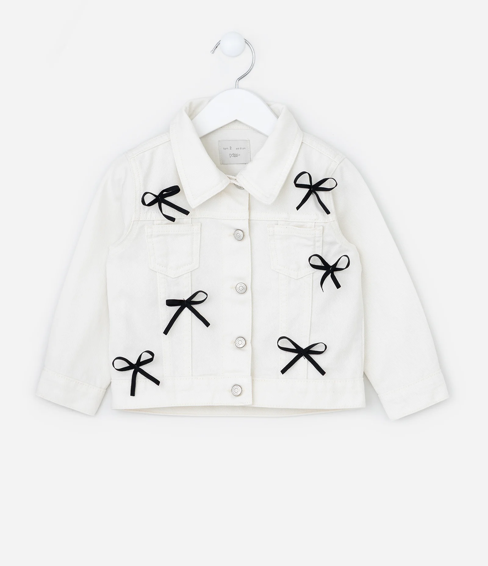 Jaqueta Infantil Jeans com Lacinhos Aplicados - Tam 1 a 6 Anos Branco 1