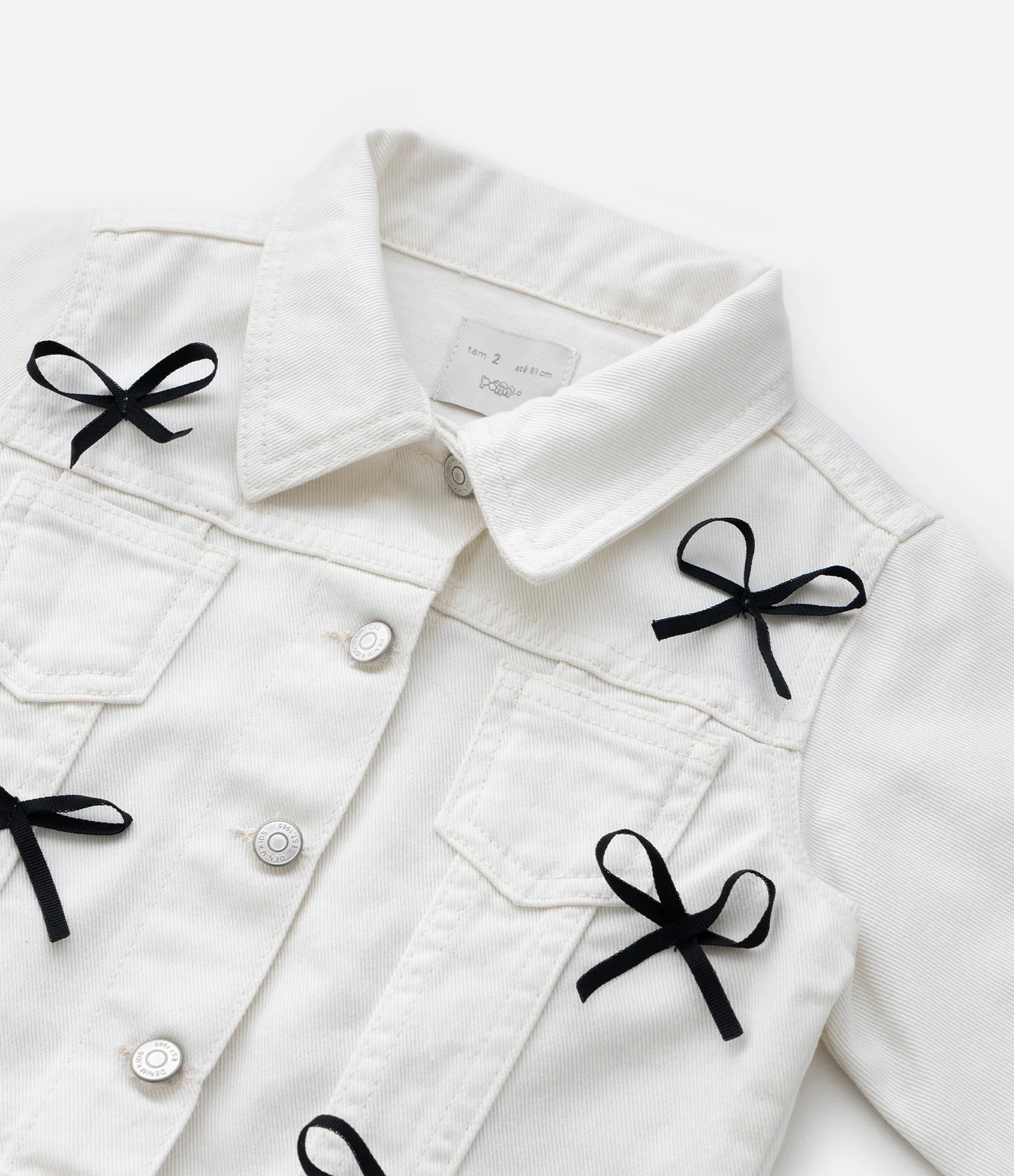 Jaqueta Infantil Jeans com Lacinhos Aplicados - Tam 1 a 6 Anos Branco 3