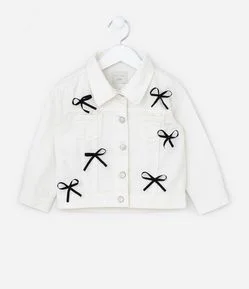 Jaqueta Infantil Jeans com Lacinhos Aplicados - Tam 1 a 6 Anos