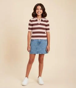 Saia Infantil Jeans com Puídos em Forma de Coração - Tam 7 a 14 Anos