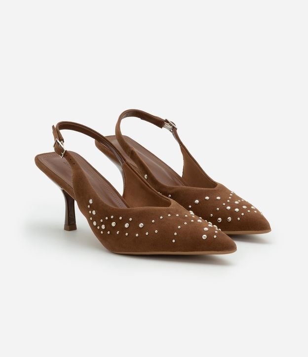 Sapato Scarpin em Efeito Camurça com Tachas