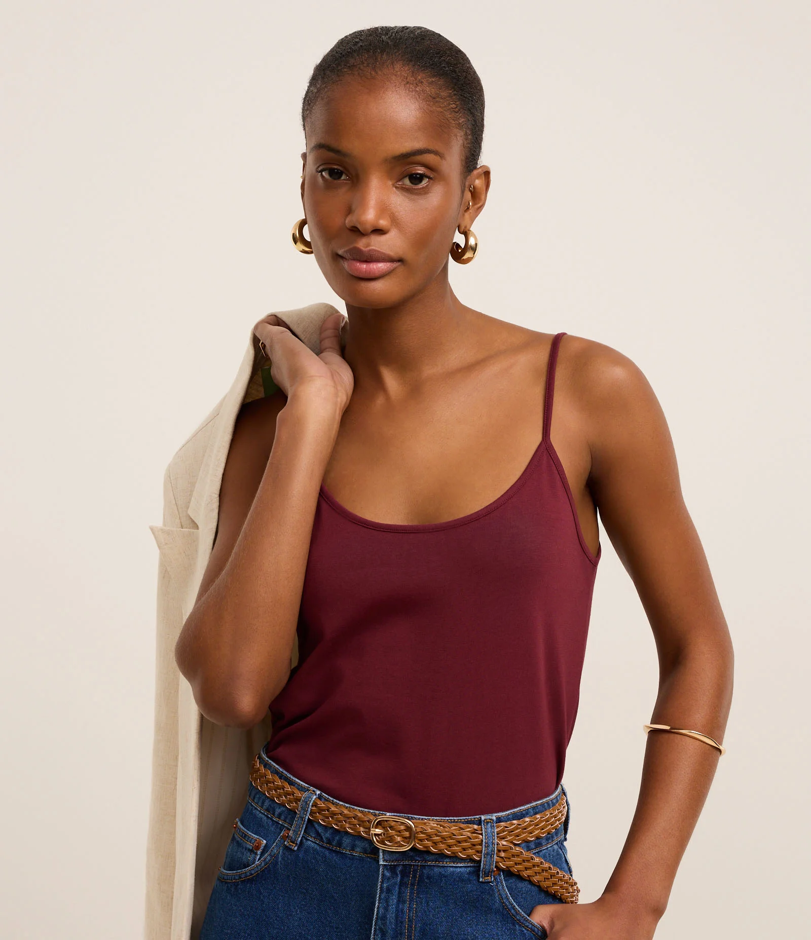 Blusa Básica de Alcinha em Algodão Peruano Bordô 1
