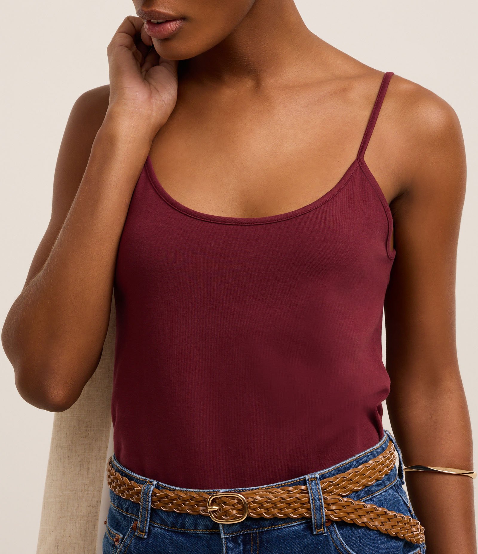 Blusa Básica de Alcinha em Algodão Peruano Bordô 3